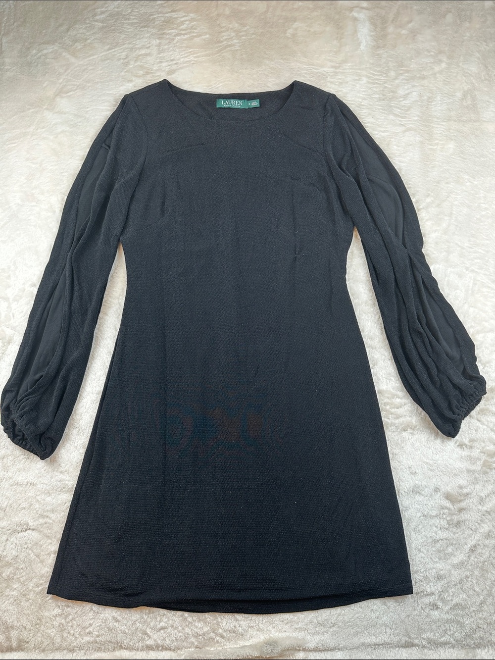 Lauren Ralph Lauren Size 8 Black Long-Sleeve Balloon-Sleeve Dress | Formal